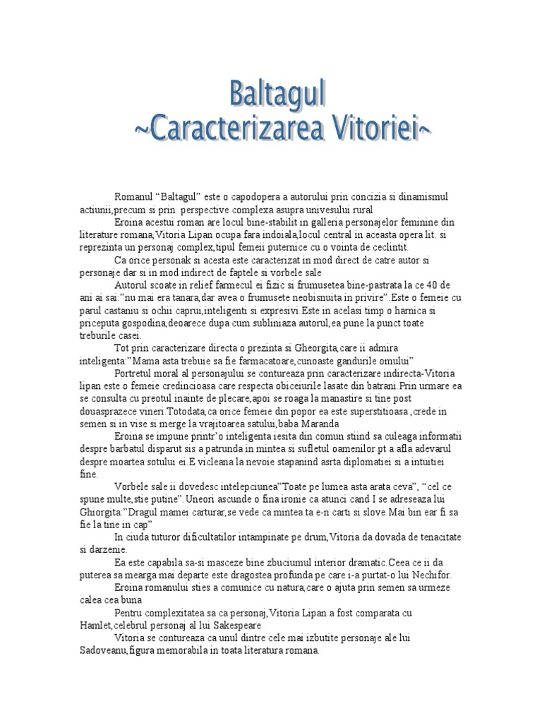 Caracterizarea Vitoriei Lipan | PDF