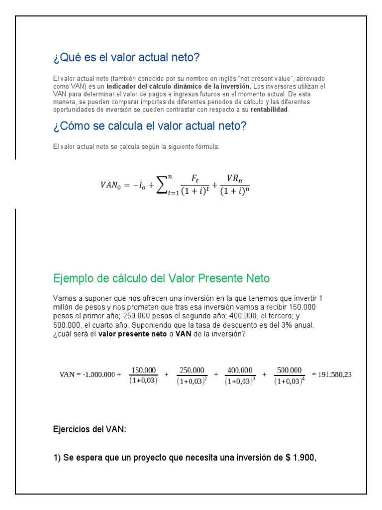 Valor Actual Neto: Guía Básica | PDF | Finanzas y dinero