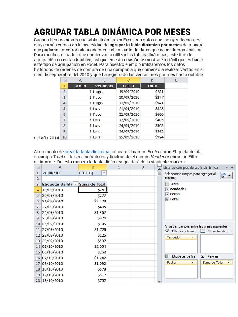 Agrupar Tabla Dinámica Por Meses PDF Microsoft Excel Informática