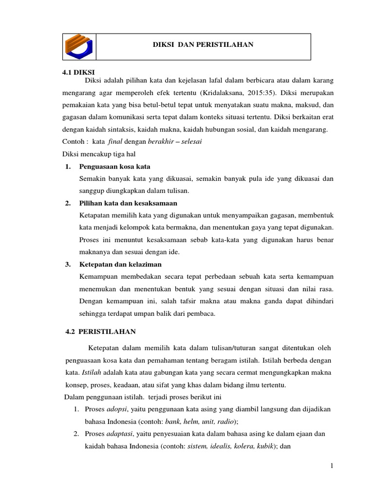 Diksi dan Peristilahan dalam Bahasa Indonesia | PDF