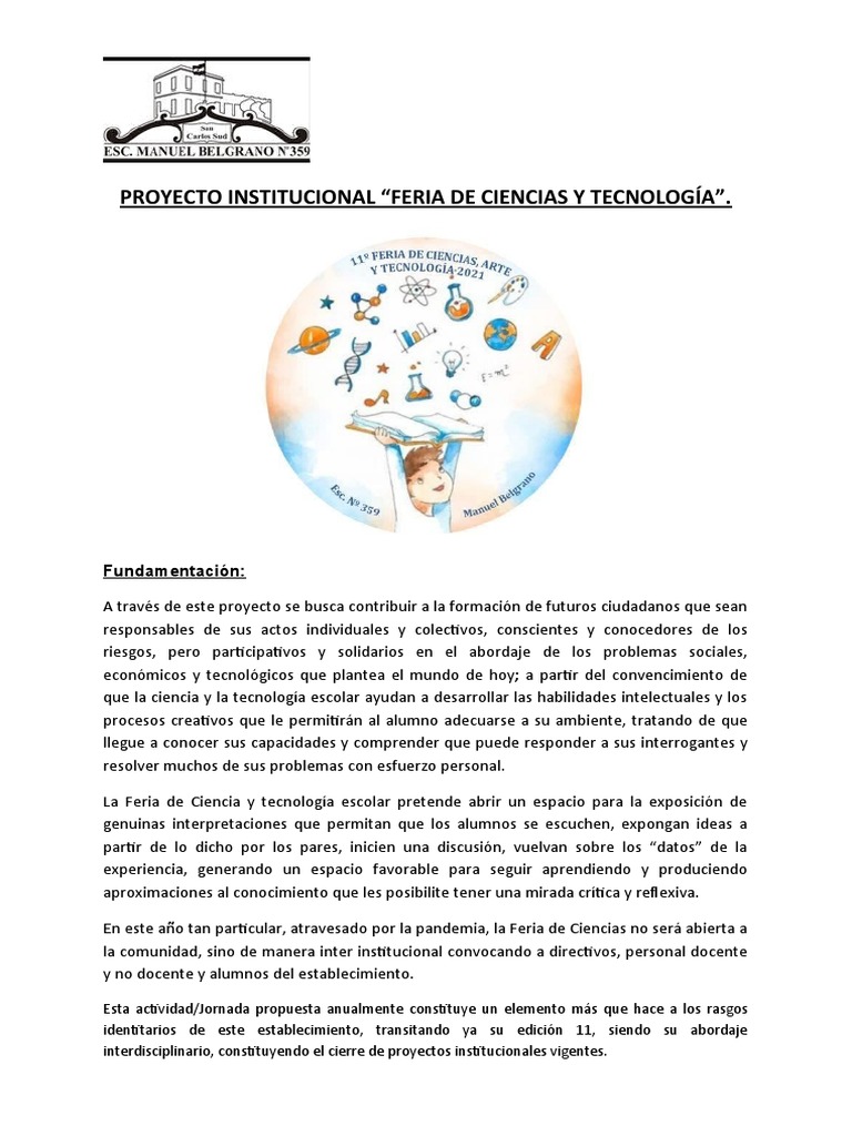 Feria de Ciencias y Tecnología Escolar | PDF | Evaluación | Biblioteca ...