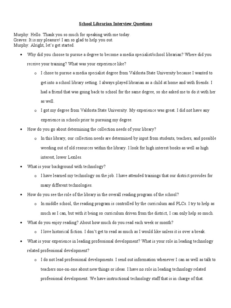 School Librarian Interview Insights | PDF | Librarian | School Library