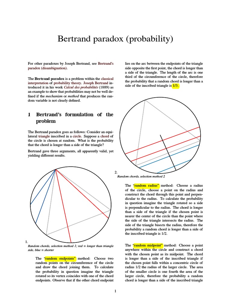 W Bertrand Paradox (Probability) PDF Mathematics Probability