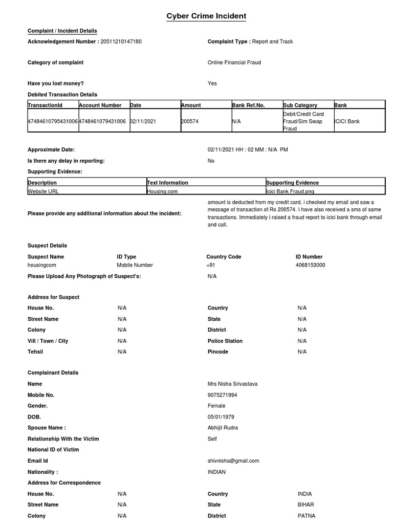 ICICI Bank Fraud Transaction Report | PDF | Fraud | Financial Transaction