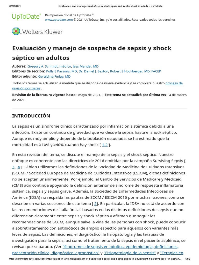 Evaluation and Management of Suspected Sepsis and Septic Shock in