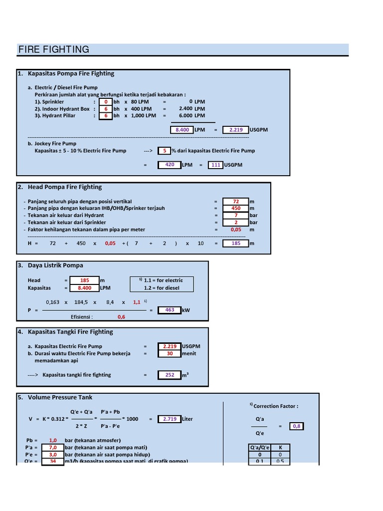 Engineering Calculation Fire Fighting | PDF image.