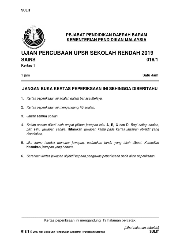 Muka Depan Sains Kertas 1 Percubaan Upsr Pdf