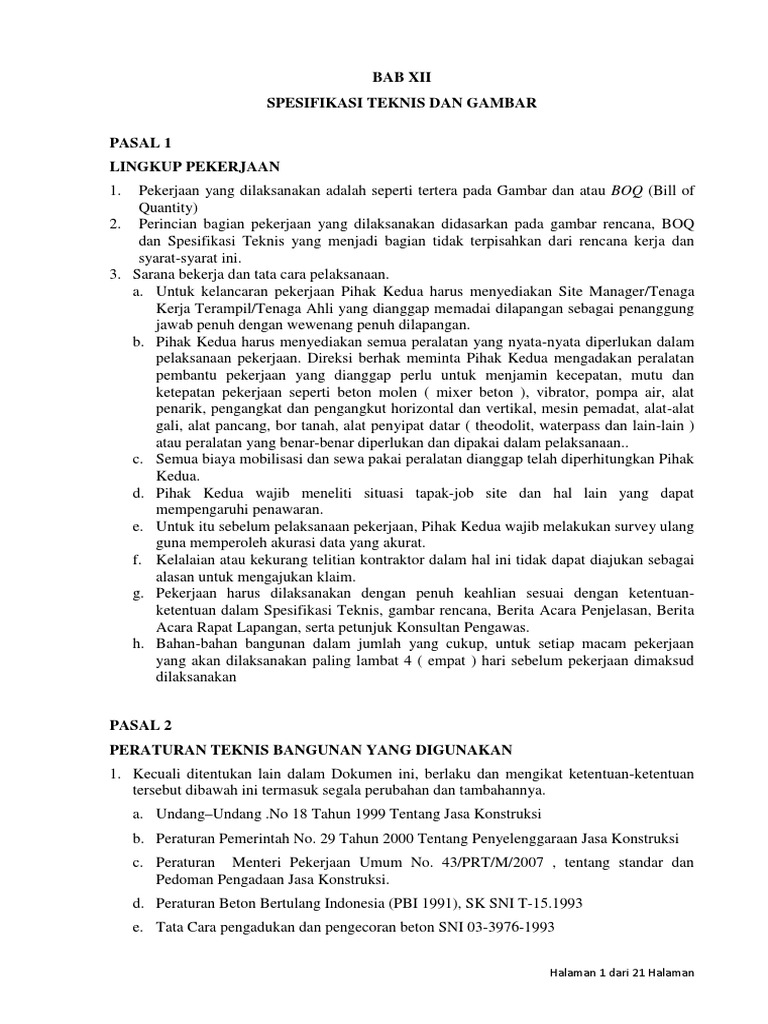 Spesifikasi Teknis Pekerjaan Konstruksi | PDF | Sains & Matematika ...