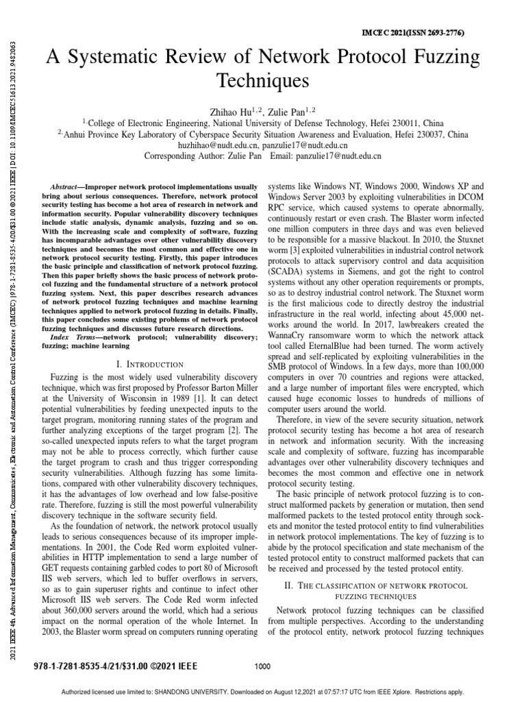 A Systematic Review of Network Protocol Fuzzing Techniques | PDF ...
