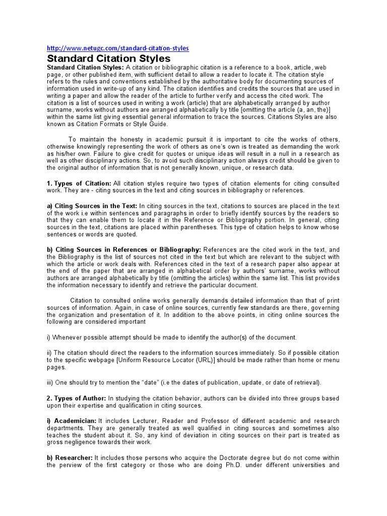 Understanding Standard Citation Styles | PDF | Citation | Bibliography