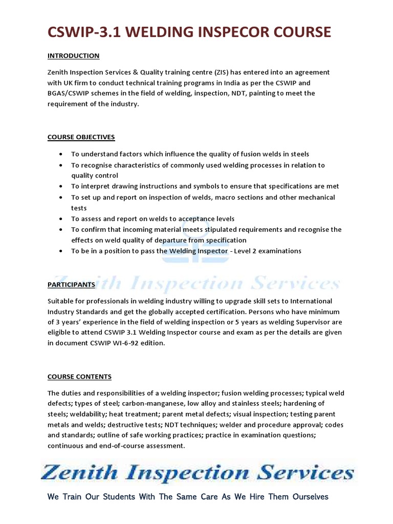 Cswip-3.1 Welding Inspecor Course: We Train Our Students With The Same ...