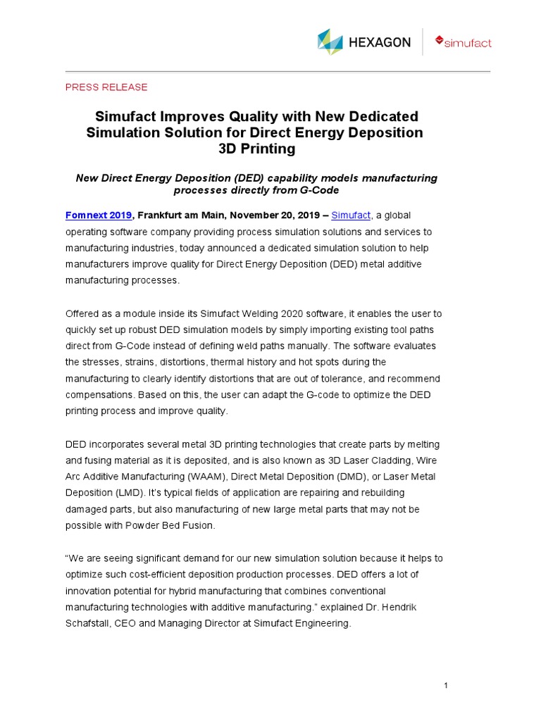 Simufact Launches DED Simulation Tool | PDF | 3 D Printing | Secondary ...