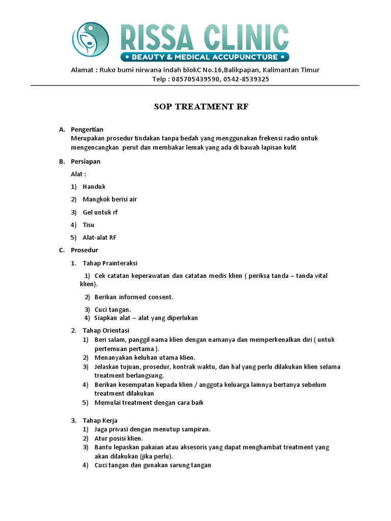 SOP Treatment RF untuk Slimming Perut | PDF