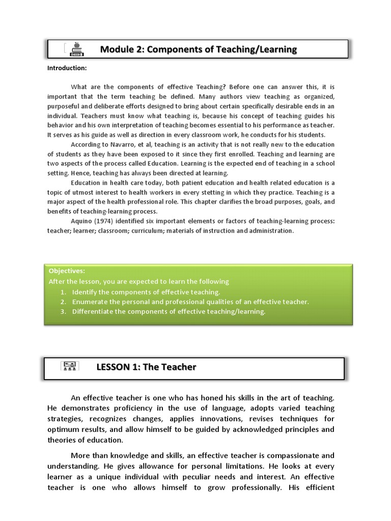 Components of Teaching and Learning | PDF | Teachers | Learning