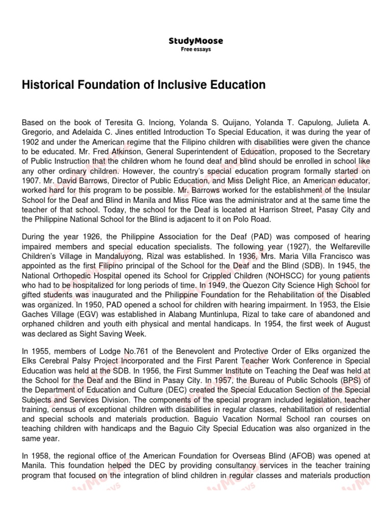 History of Inclusive Education in the Philippines | PDF | Special ...
