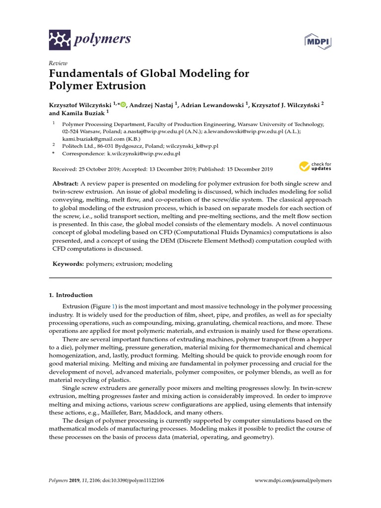 Polymers: Fundamentals of Global Modeling For Polymer Extrusion | PDF ...