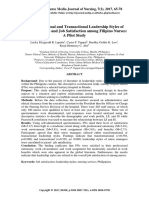 Transformational and Transactional Leadership Styles of Nurse Managers and Job Satisfaction Among Filipino Nurses: A Pilot Study