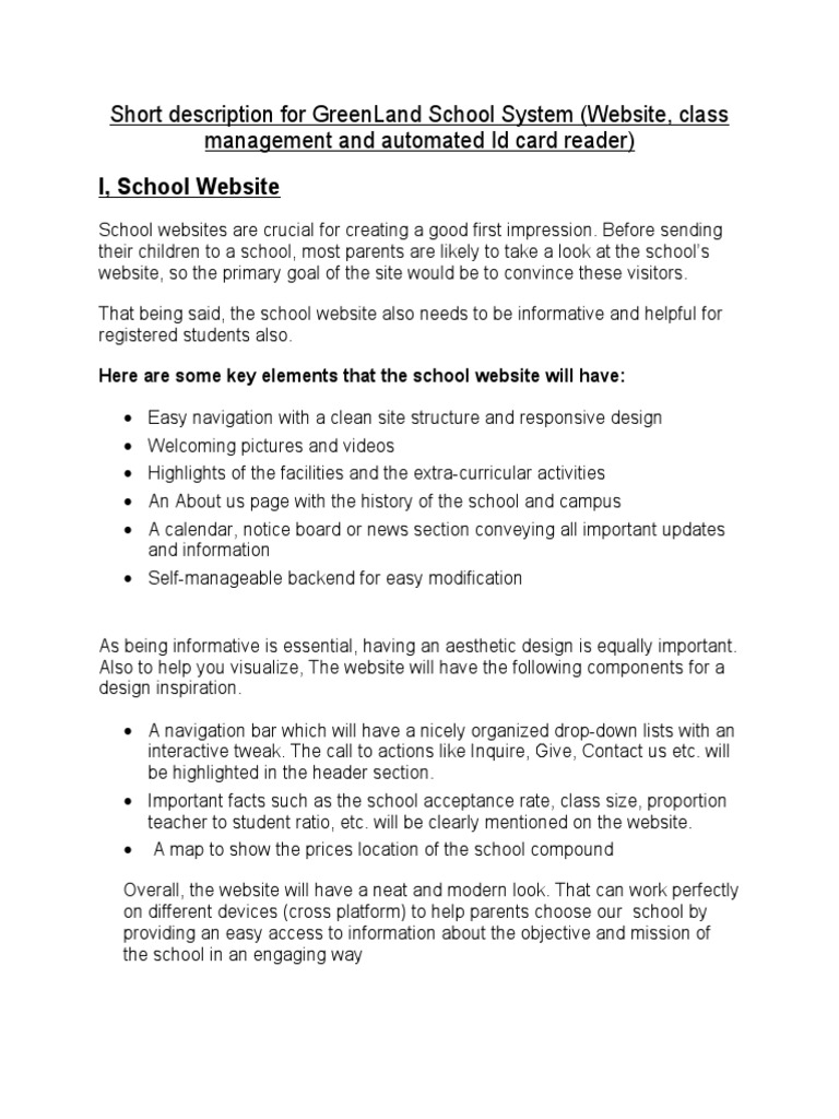 Short Description For GreenLand School System PDF Communication