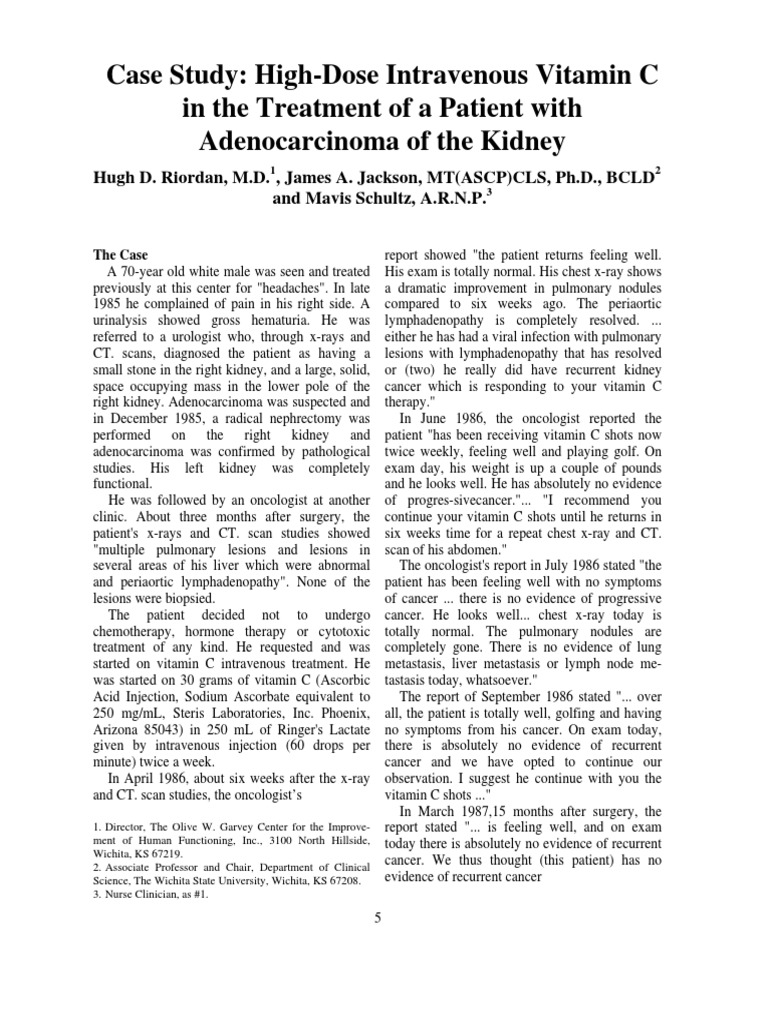 Case Study High Dose Intravenous Vitamin C in The Treatment of A