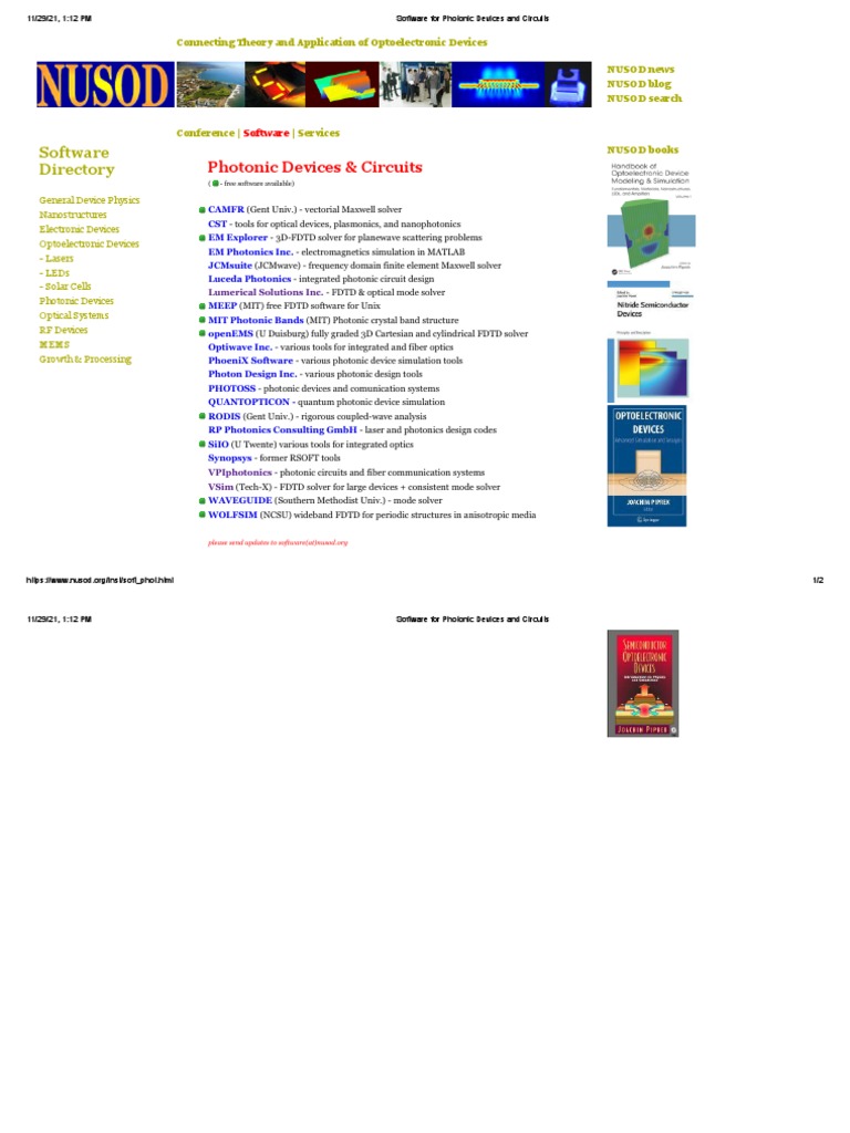 Software For Photonic Devices and Circuits | PDF | Photonics ...