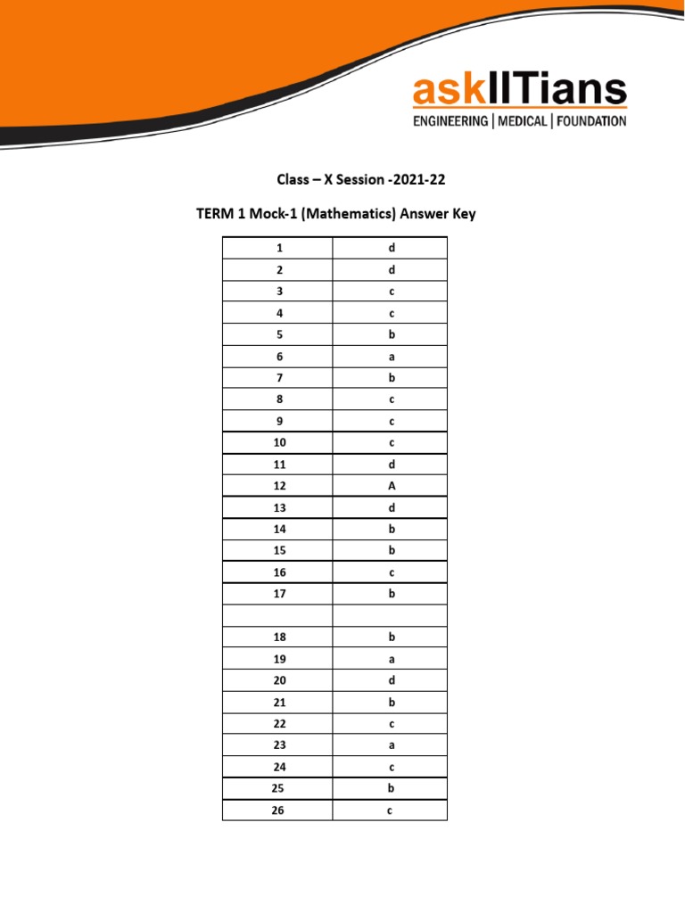 Class X Math Mock-1 Answer Key | PDF | Teaching Methods & Materials
