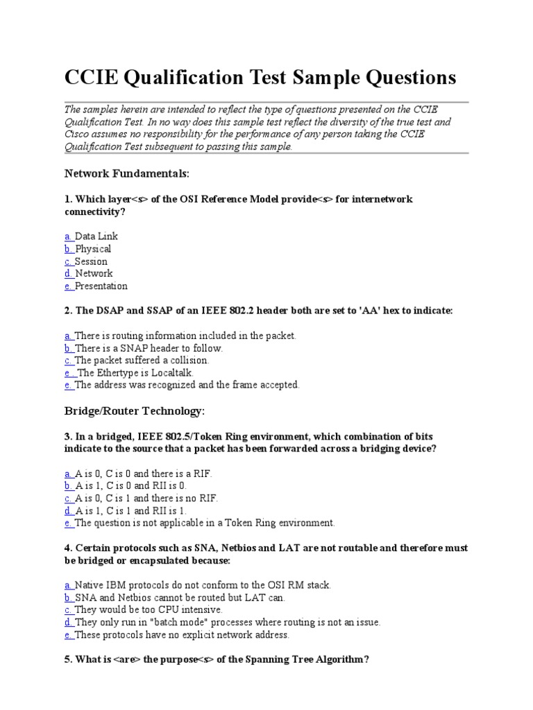 CCIE Qualification Test Sample Questions PDF Communications
