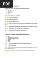 Tissue Matching Worksheet: 1. Match Each General Tissue Category To The Appropriate Feature