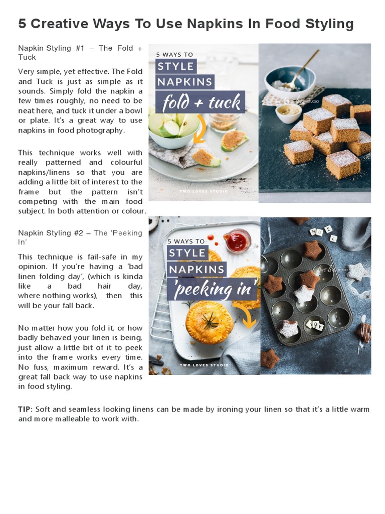Food Photography Napkin Tips | PDF | Home & Garden | Self-Improvement