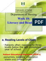 Department of Nursing: Week 10: Literacy and Readability