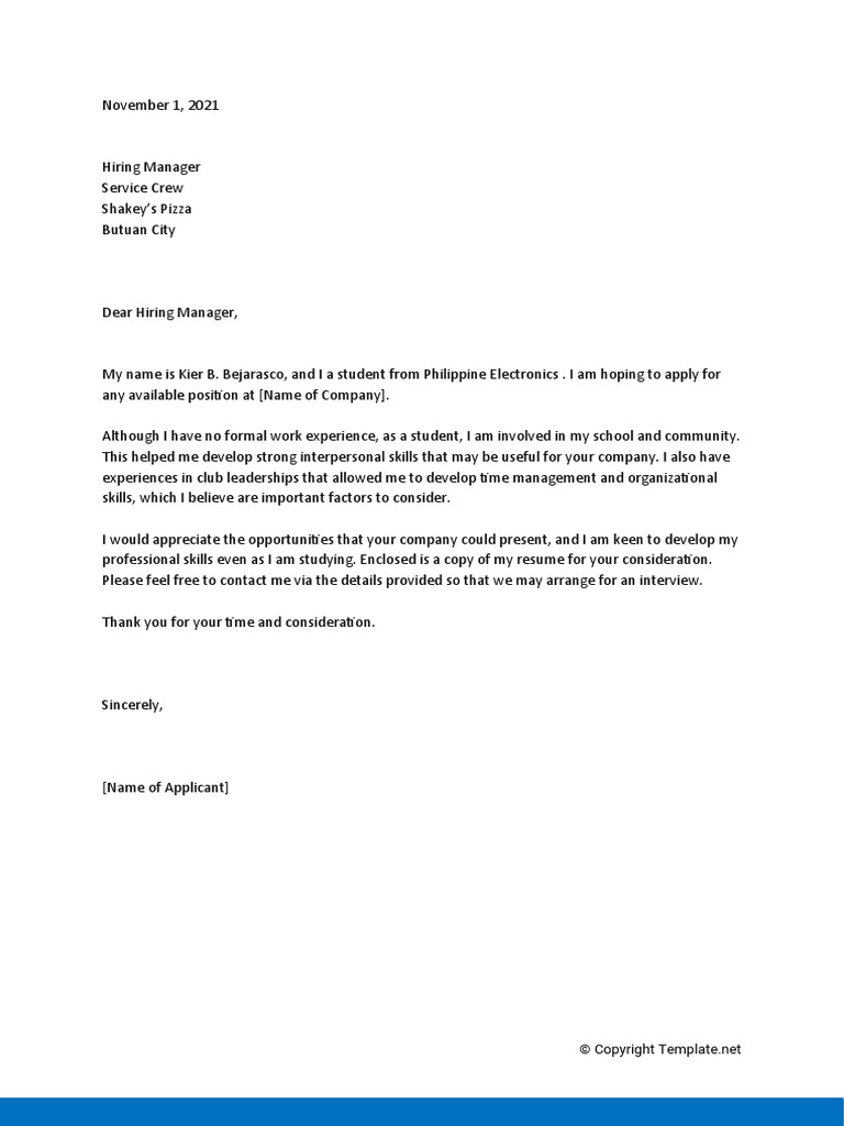 Application Letter For Any Positions Without Experience PDF