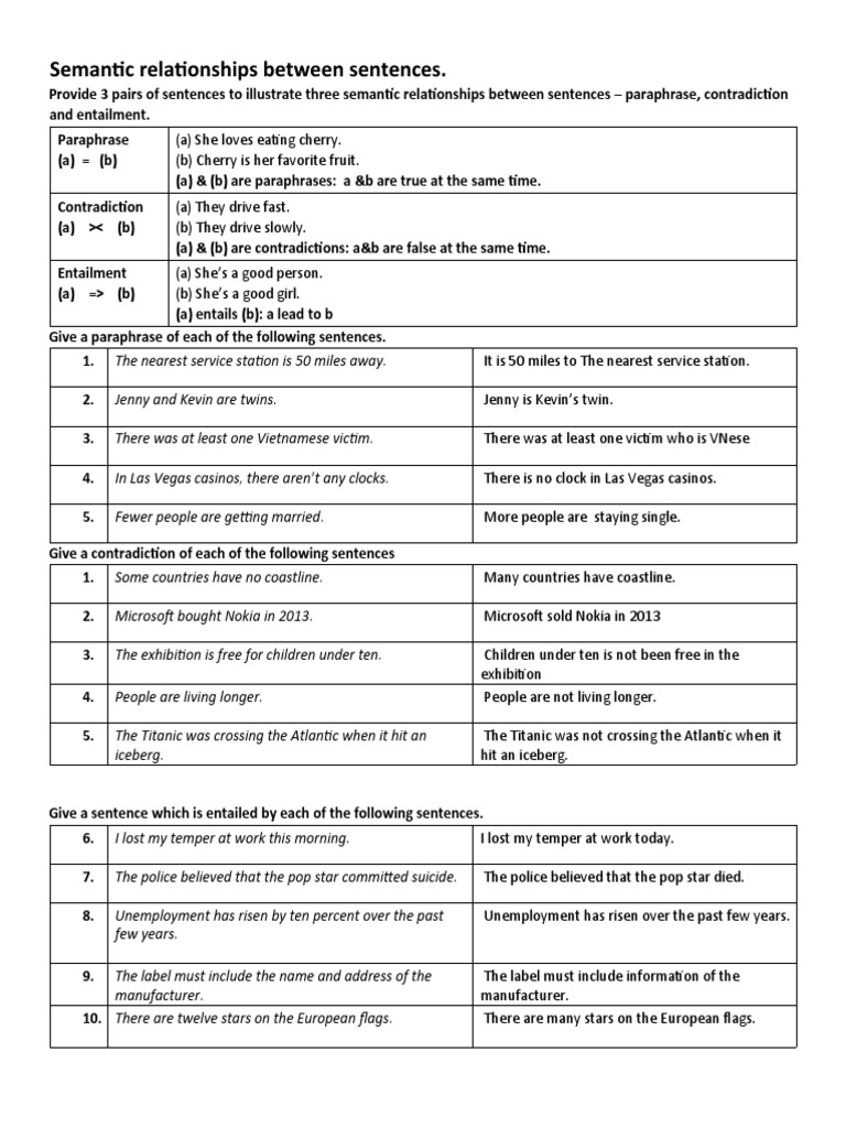 Semantic Relationships Between Sentences PDF