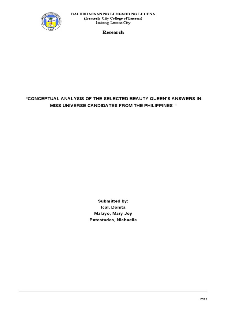 Research: "Conceptual Analysis of The Selected Beauty Queen'S Answers in Miss Universe 