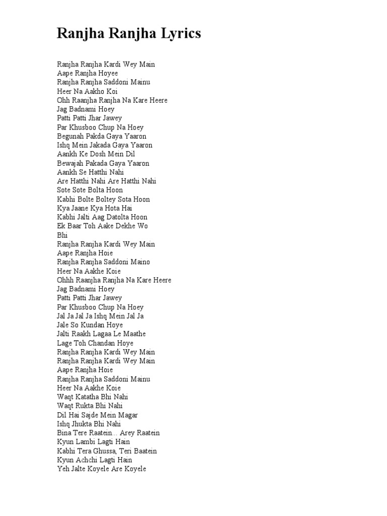 Lyrics | PDF | Cinema Of India | Bollywood