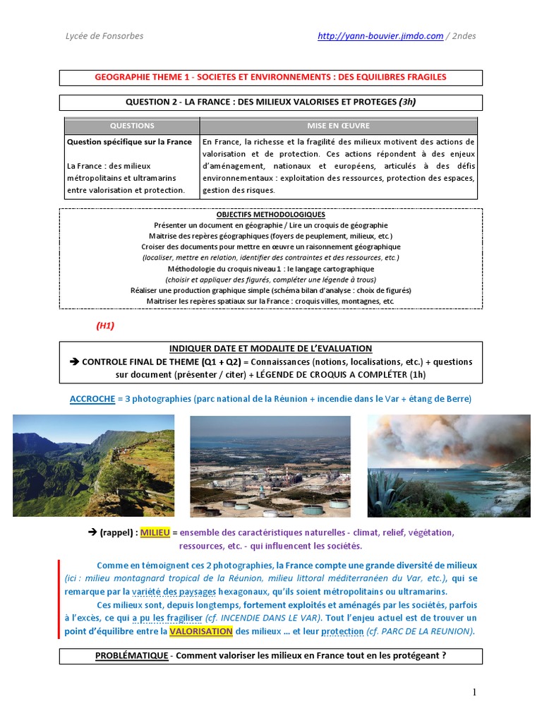 Sociétés Et Environnements : Des équilibres Fragiles Cours Pdf G1 Q2 - Societes Milieux FRANCE | PDF | France | Inondation
