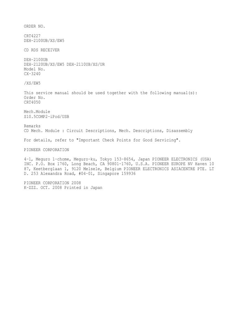 Pioneer Deh 2100ub 2110ub 2120ub | PDF | Laser | Soldering
