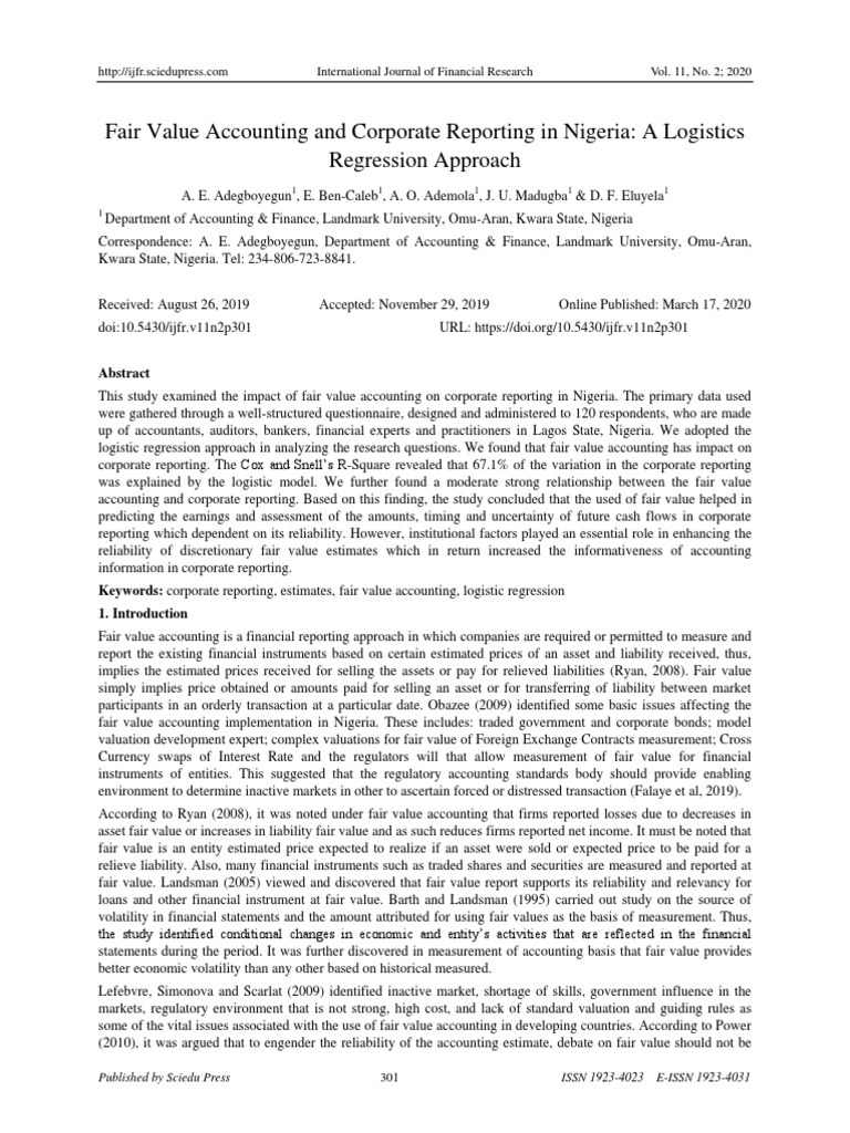 Fair Value Accounting in Nigeria | PDF | Logistic Regression | Fair Value