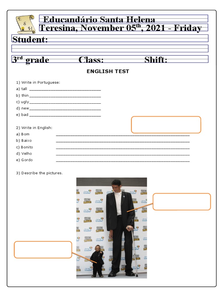 English and Portuguese Vocabulary Test | PDF | Language Arts ...