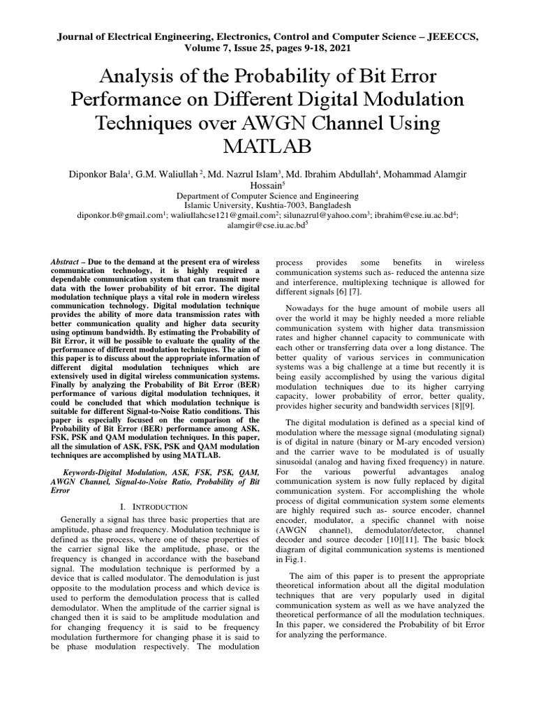 Analysis of The Probability of Bit Error Performance On Different ...