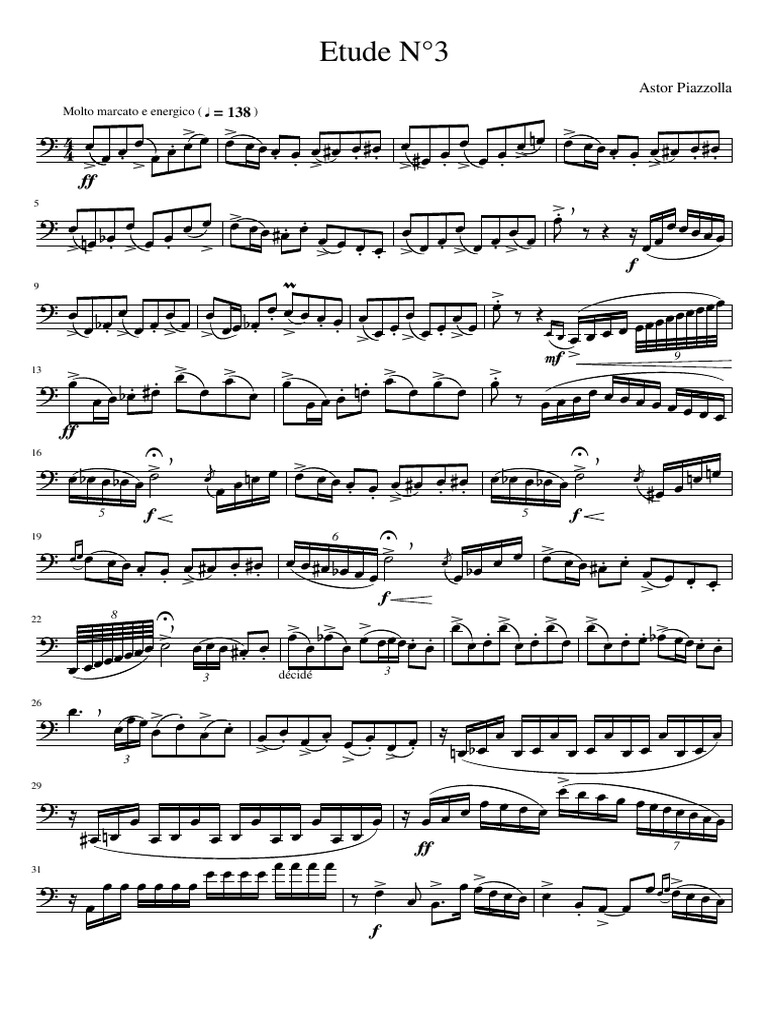 Astor Piazzolla Tango Etude No.3 Cello PDF