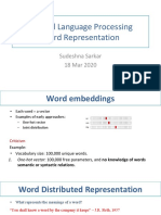Natural Language Processing Word Representation: Sudeshna Sarkar 18 Mar 2020