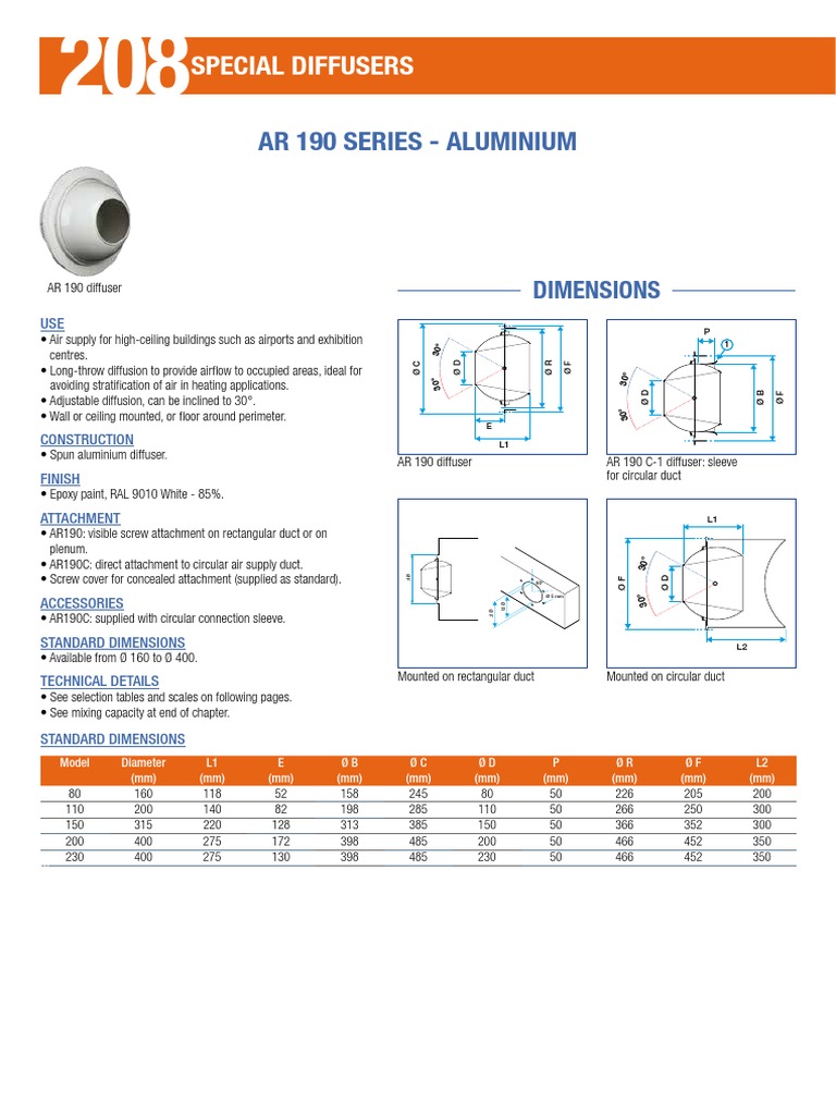 AR 190 Aluminium Diffusers Overview | PDF | Duct (Flow) | Building ...