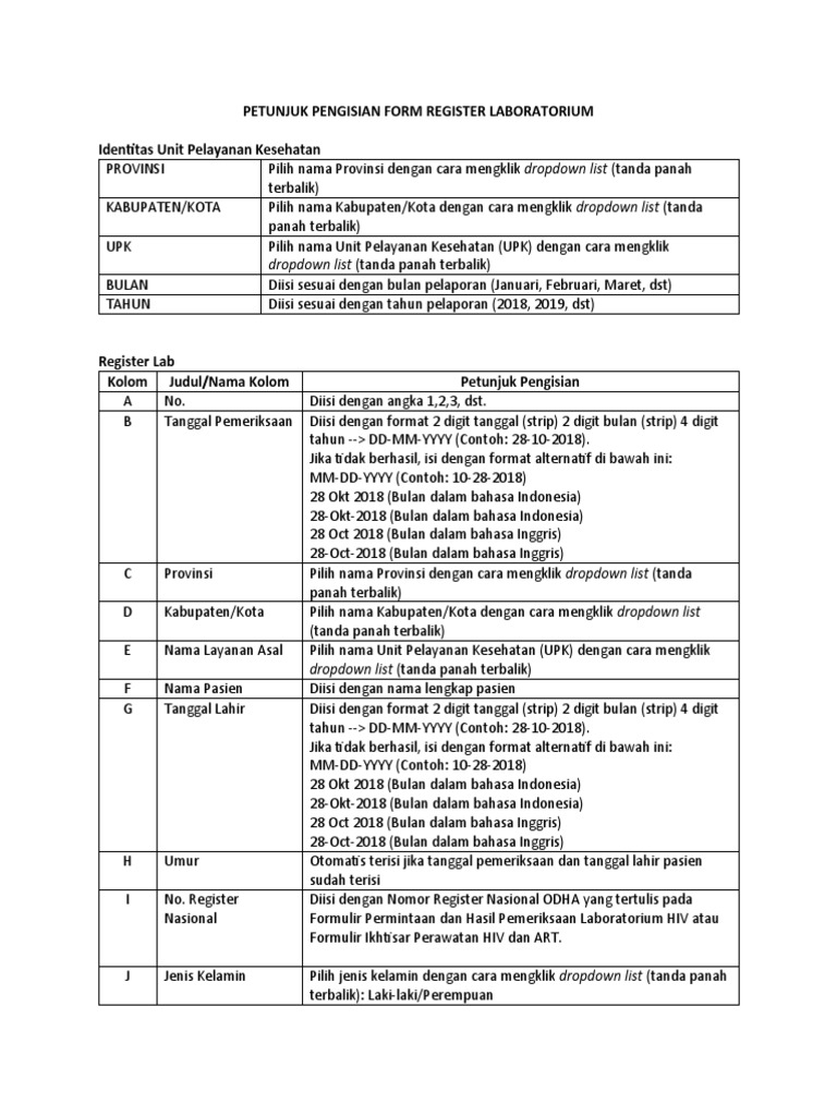 PETUNJUK PENGISIAN FORM REGISTER LABORATORIUM (Rev3) | PDF