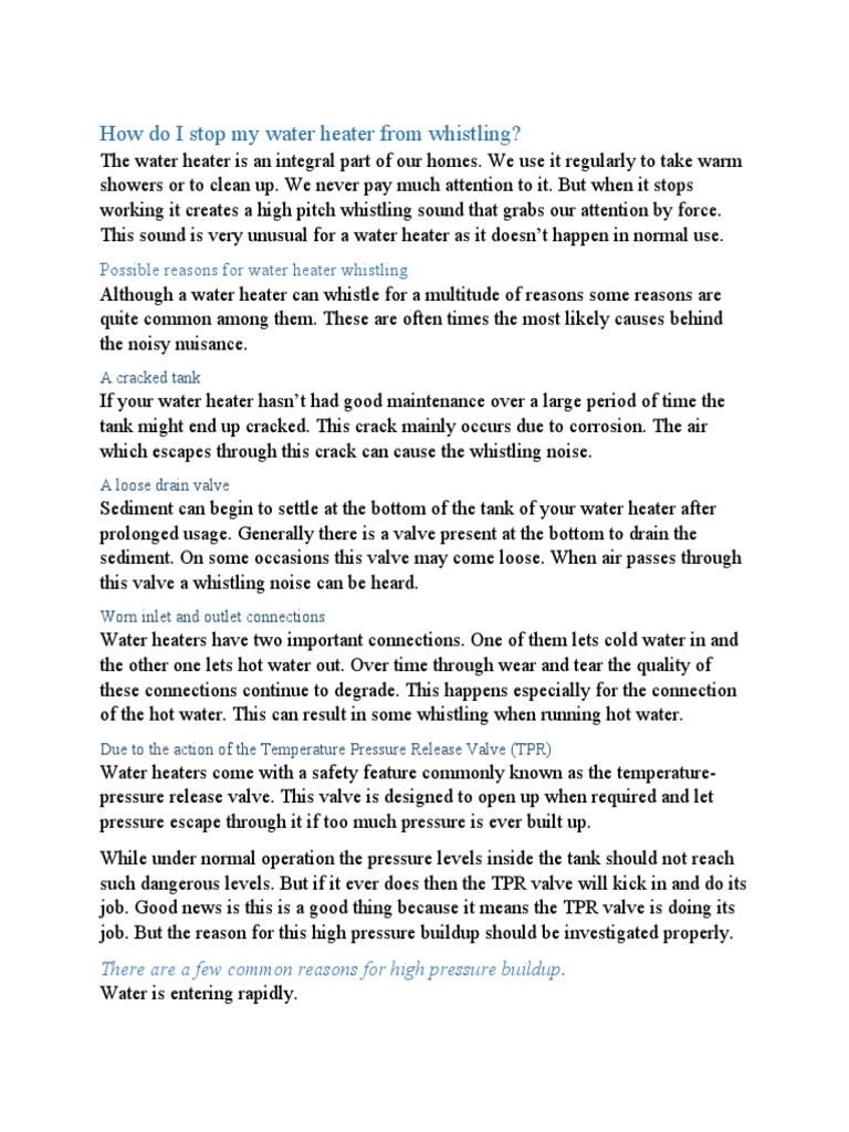 How Do I Stop My Water Heater From Whistling PDF Water Heating Valve