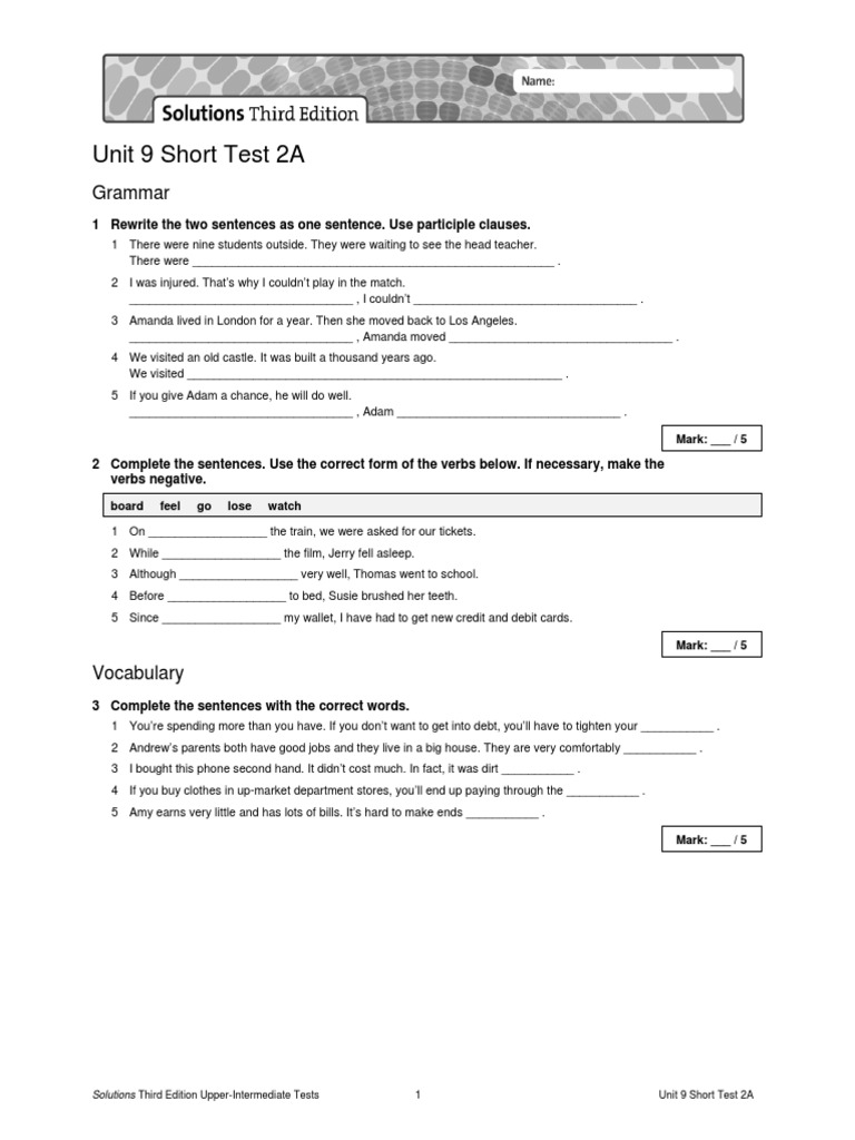 Unit 9 Short Test 2A: Grammar | PDF | Human Communication | Linguistics