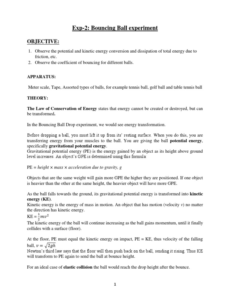 Exp2 Bouncing Ball Experiment Objective PDF Energy