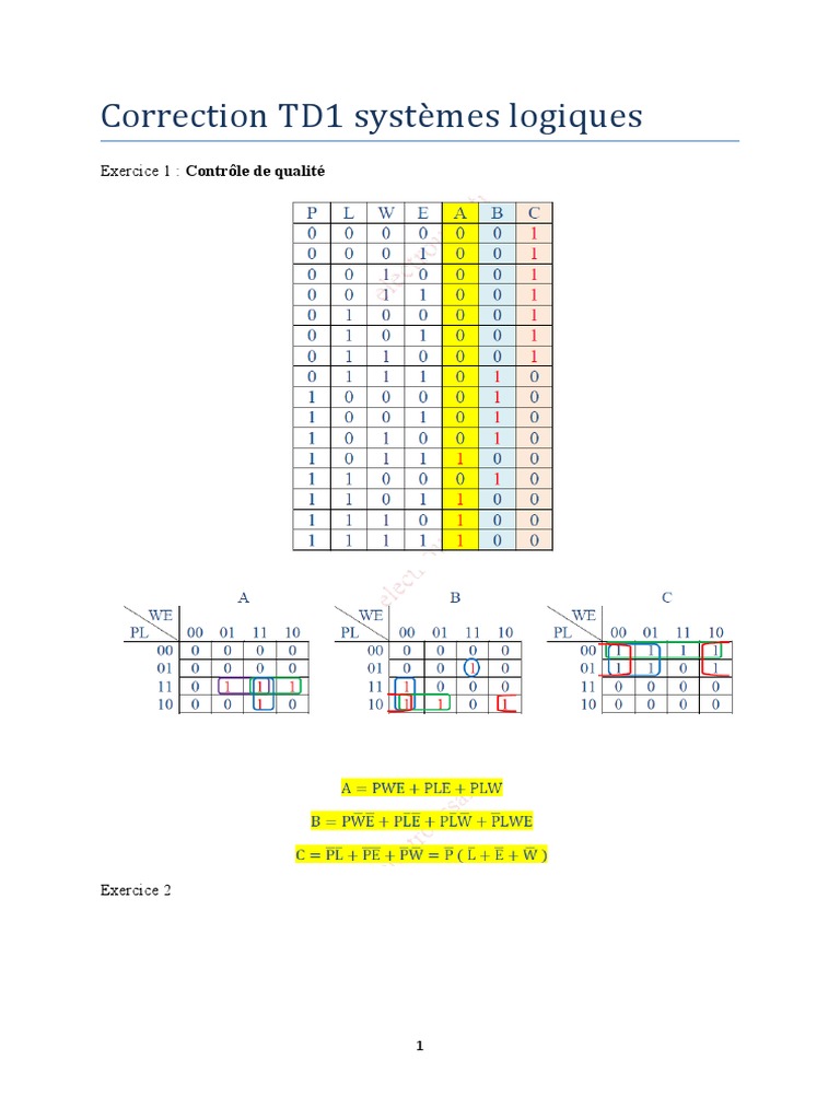 Correction TD1 Systèmes Logiques | PDF | Méthodes et références ...