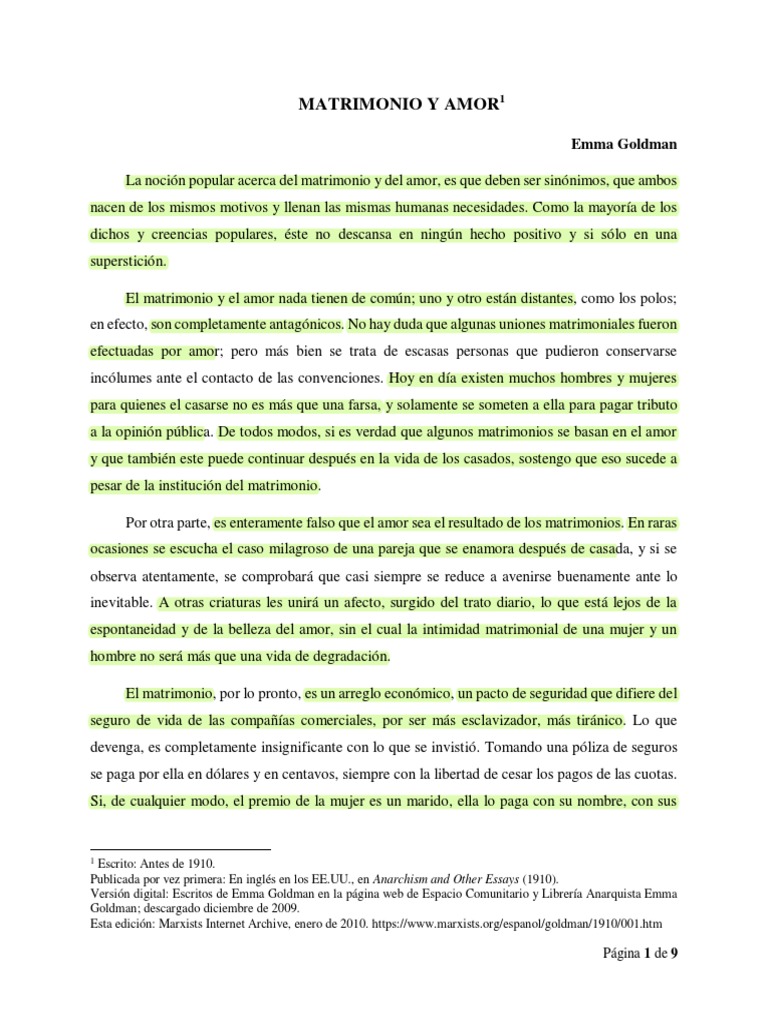 E2. Goldman, Emma - Matrimonio y Amor | PDF | Amor | Matrimonio
