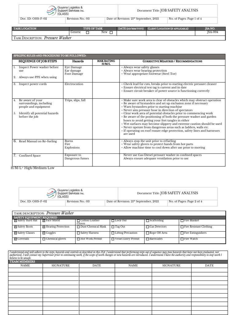 Jsa004 Pressure Washer PDF Personal Protective Equipment Safety