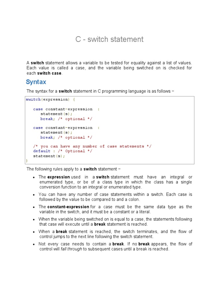 Switch in C PDF Computer Engineering Computer Science