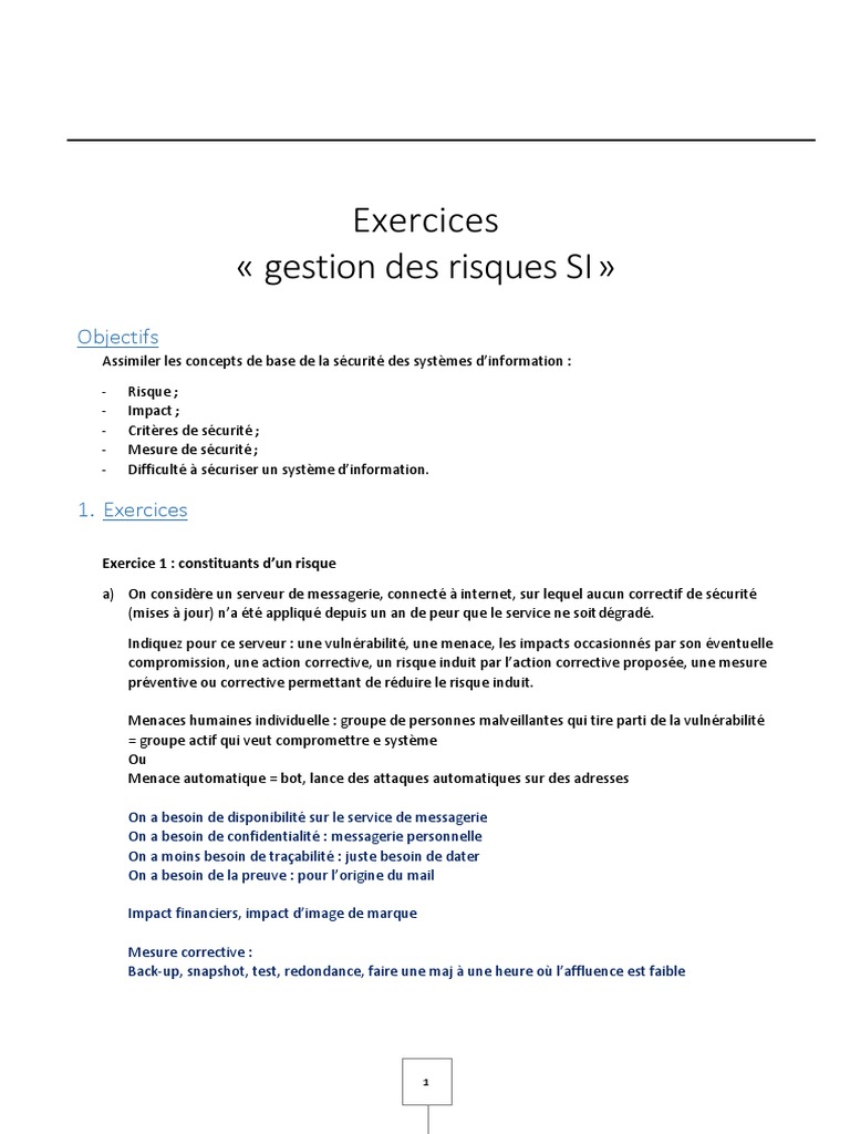 Exercices - Gestion Des Risques | PDF | Sécurité | Sécurité des ...